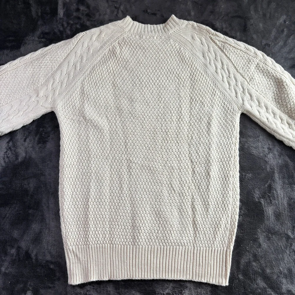 Cream Cable‎ Knit Oversized Crewneck Sweater XL Unisex Fisherman Chunky